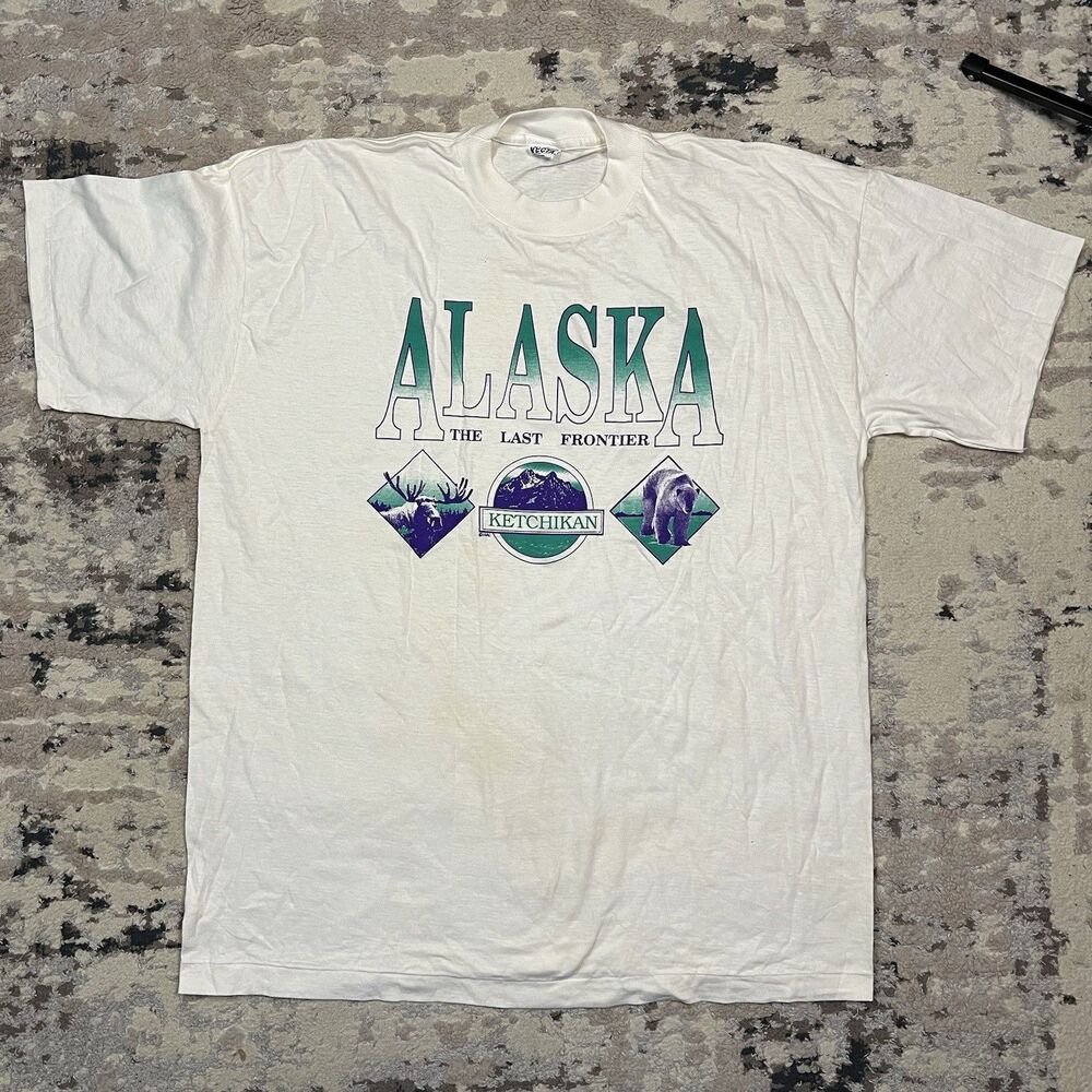 Vintage 90s Single Stitch Alaska The Last Frontier Bear Moosee Shirt Mens XL